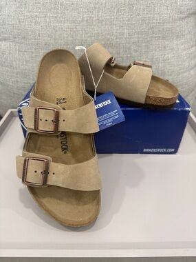 Birkenstock Arizona Suede Sandal w/Bronze Buckles